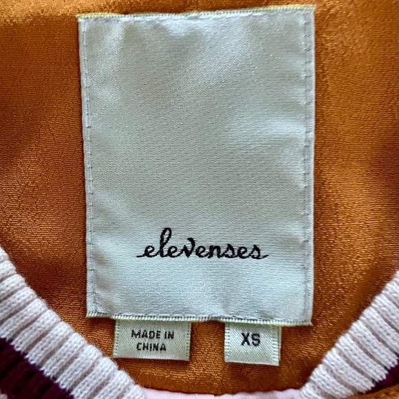 Anthropologie Elevenses Golden Yellow Floral Embroidered Zip Bomber Jacket XS - Picture 2 of 9